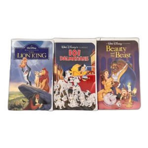 3 Black Diamond Disney Movies VHS 101 Dalmatians, Beauty & the Beast, Lion King